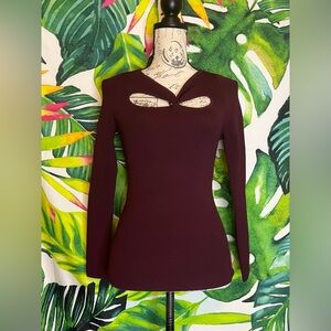 NWT $99 White House Black Market XS Dark Red Infinity Cutout Fall Knit LS Top